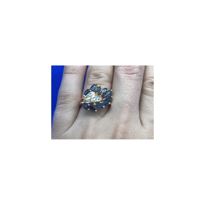 925 Sterling Silver Gold Plated Sapphire & CZ Ring Size 7
