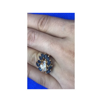925 Sterling Silver Gold Plated Sapphire & CZ Ring Size 7