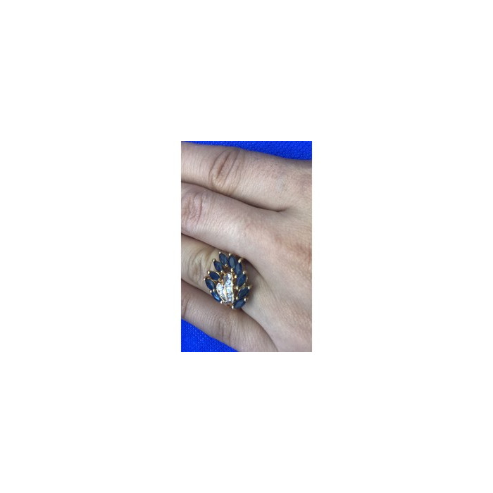925 Sterling Silver Gold Plated Sapphire & CZ Ring Size 7