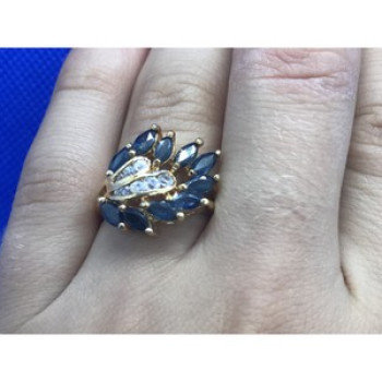 925 Sterling Silver Gold Plated Sapphire & CZ Ring Size 7
