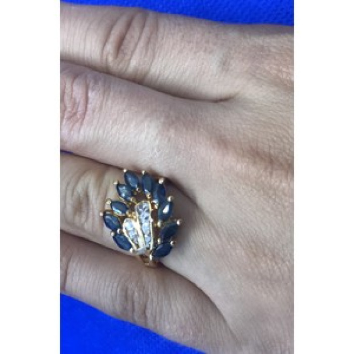 925 Sterling Silver Gold Plated Sapphire & CZ Ring Size 7