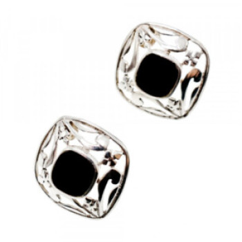 925 Sterling Silver Black Nephrite Stud Earrings