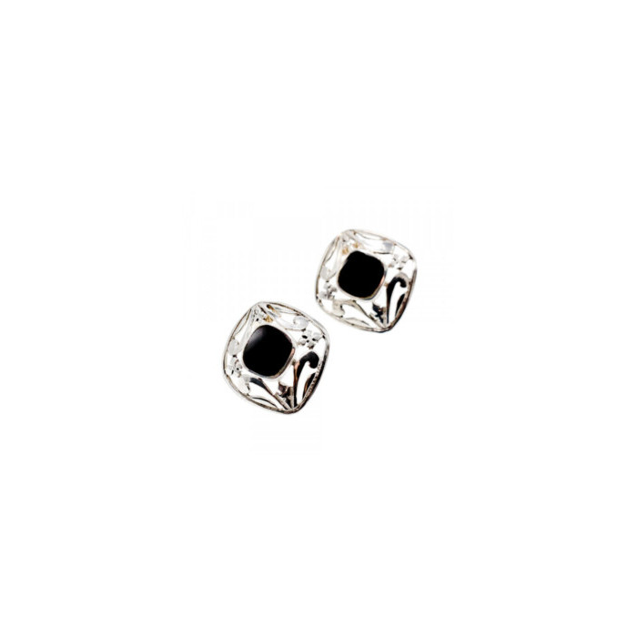 925 STERLING SILVER BLACK NEPHRITE STUD EARRINGS
