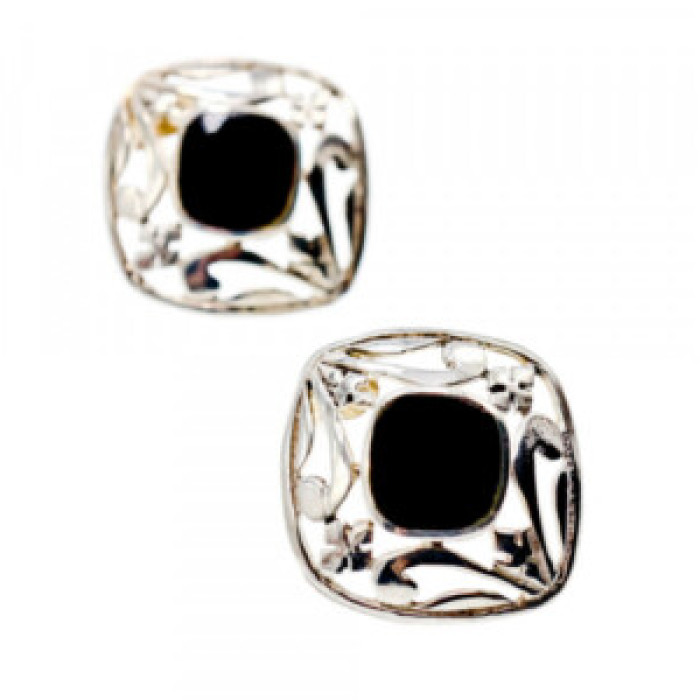 925 Sterling Silver Black Nephrite Stud Earrings