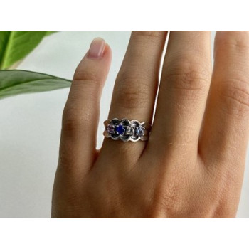 925 Sterling Silver Multi Gemstones Ring Size 8