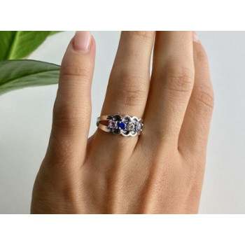 925 Sterling Silver Multi Gemstones Ring Size 8