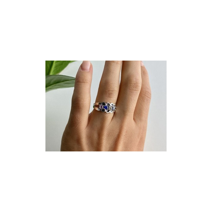 925 Sterling Silver Multi Gemstones Ring Size 8