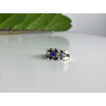 925 Sterling Silver Multi Gemstones Ring Size 8