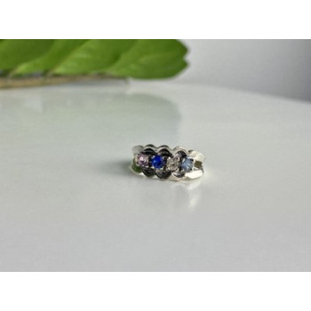 925 Sterling Silver Multi Gemstones Ring Size 8