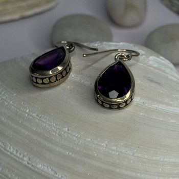 Vintage Design 925 Sterling Silver Amethyst Earrings Length 1.10 Inch