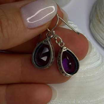 Vintage Design 925 Sterling Silver Amethyst Earrings Length 1.10 Inch