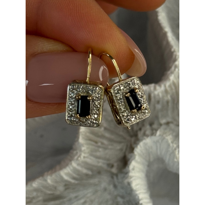 925 Sterling Silver Gold Plated Sapphire Earrings Length 0.70 inch