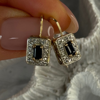 925 Sterling Silver Gold Plated Sapphire Earrings Length 0.70 Inch