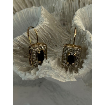 925 Sterling Silver Gold Plated Sapphire Earrings Length 0.70 inch