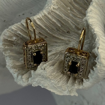 925 Sterling Silver Gold Plated Sapphire Earrings Length 0.70 Inch