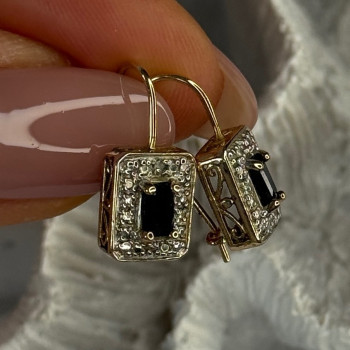 925 Sterling Silver Gold Plated Sapphire Earrings Length 0.70 Inch