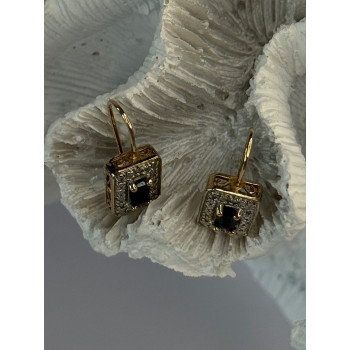 925 Sterling Silver Gold Plated Sapphire Earrings Length 0.70 inch