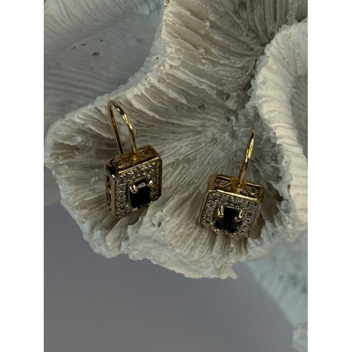 925 Sterling Silver Gold Plated Sapphire Earrings Length 0.70 inch