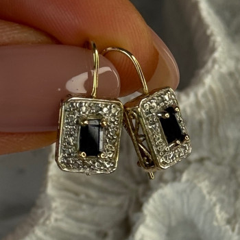 925 Sterling Silver Gold Plated Sapphire Earrings Length 0.70 Inch