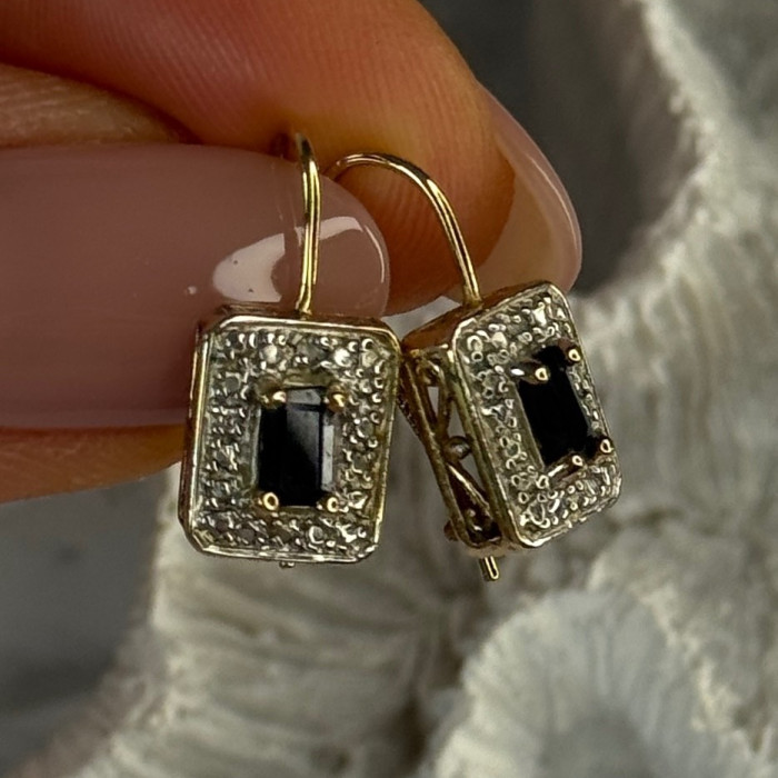 925 Sterling Silver Gold Plated Sapphire Earrings Length 0.70 Inch