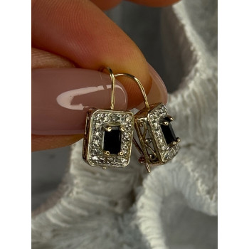 925 Sterling Silver Gold Plated Sapphire Earrings Length 0.70 inch