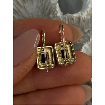 925 Sterling Silver Gold Plated Sapphire Earrings Length 0.70 inch
