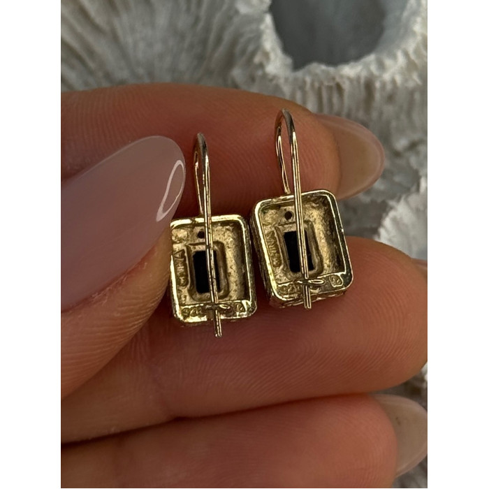 925 Sterling Silver Gold Plated Sapphire Earrings Length 0.70 inch