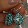 925 Sterling Silver Turquoise & Marcasite Earrings Length 1.20 Inch
