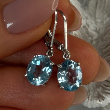 925 Sterling Silver Blue Topaz BBJ Earrings Length 1.10 Inch