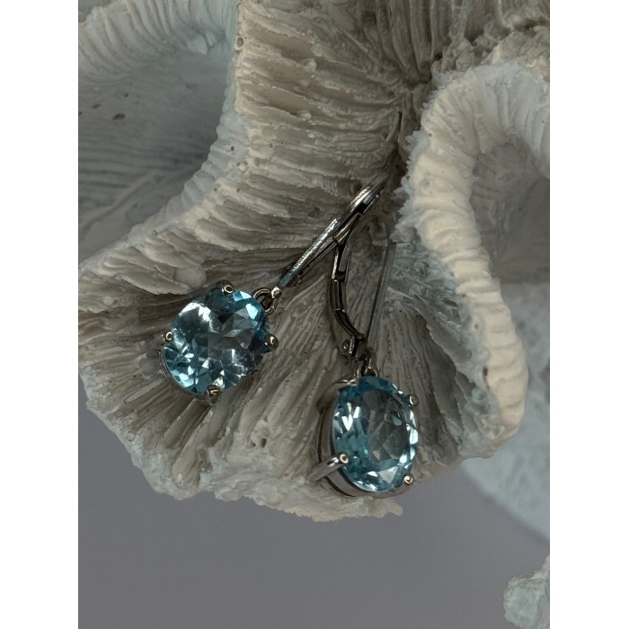 925 Sterling Silver Blue Topaz BBJ Earrings Length 1.10 inch