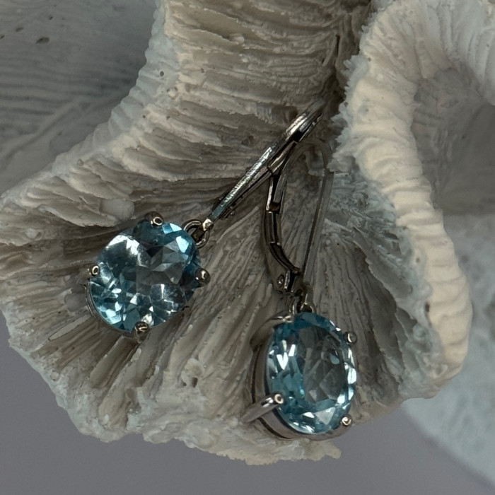925 Sterling Silver Blue Topaz BBJ Earrings Length 1.10 Inch