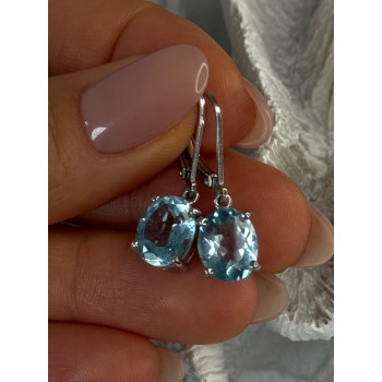 925 Sterling Silver Blue Topaz BBJ Earrings Length 1.10 inch