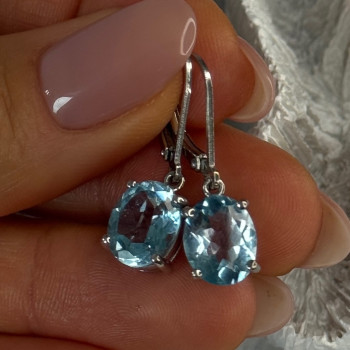 925 Sterling Silver Blue Topaz BBJ Earrings Length 1.10 Inch