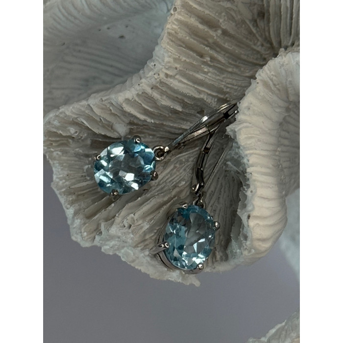 925 Sterling Silver Blue Topaz BBJ Earrings Length 1.10 inch