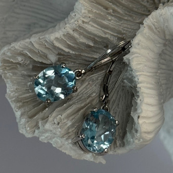 925 Sterling Silver Blue Topaz BBJ Earrings Length 1.10 Inch