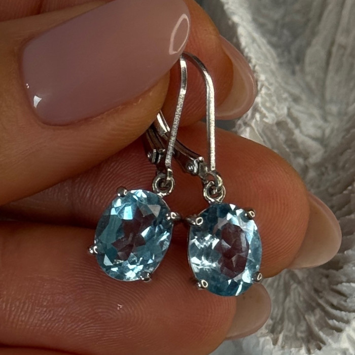 925 Sterling Silver Blue Topaz BBJ Earrings Length 1.10 Inch