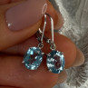 925 Sterling Silver Blue Topaz BBJ Earrings Length 1.10 Inch