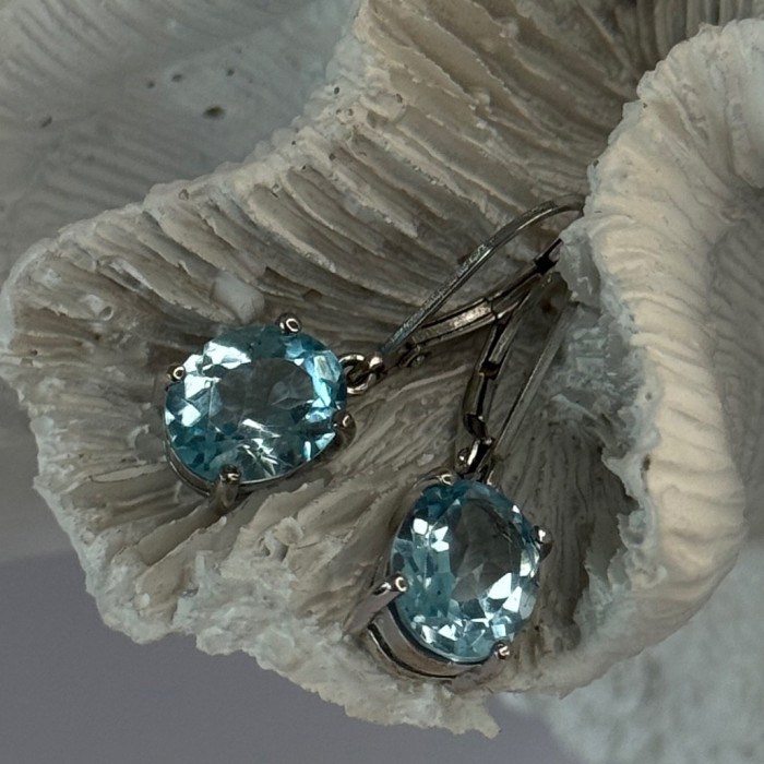 925 Sterling Silver Blue Topaz BBJ Earrings Length 1.10 Inch