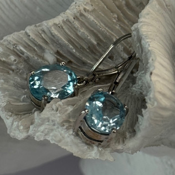 925 Sterling Silver Blue Topaz BBJ Earrings Length 1.10 Inch