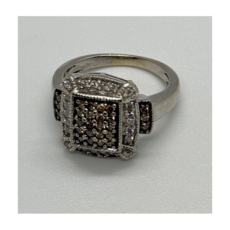 10K WHITE GOLD  DIAMOND & TOURMALINE RING SIZE 4.5