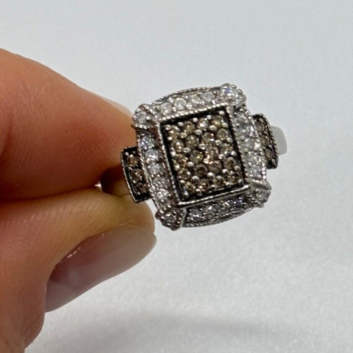 10K White Gold Diamond & Tourmaline Ring Size 4.5