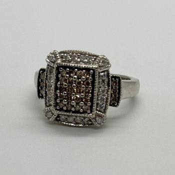 10K White Gold Diamond & Tourmaline Ring Size 4.5