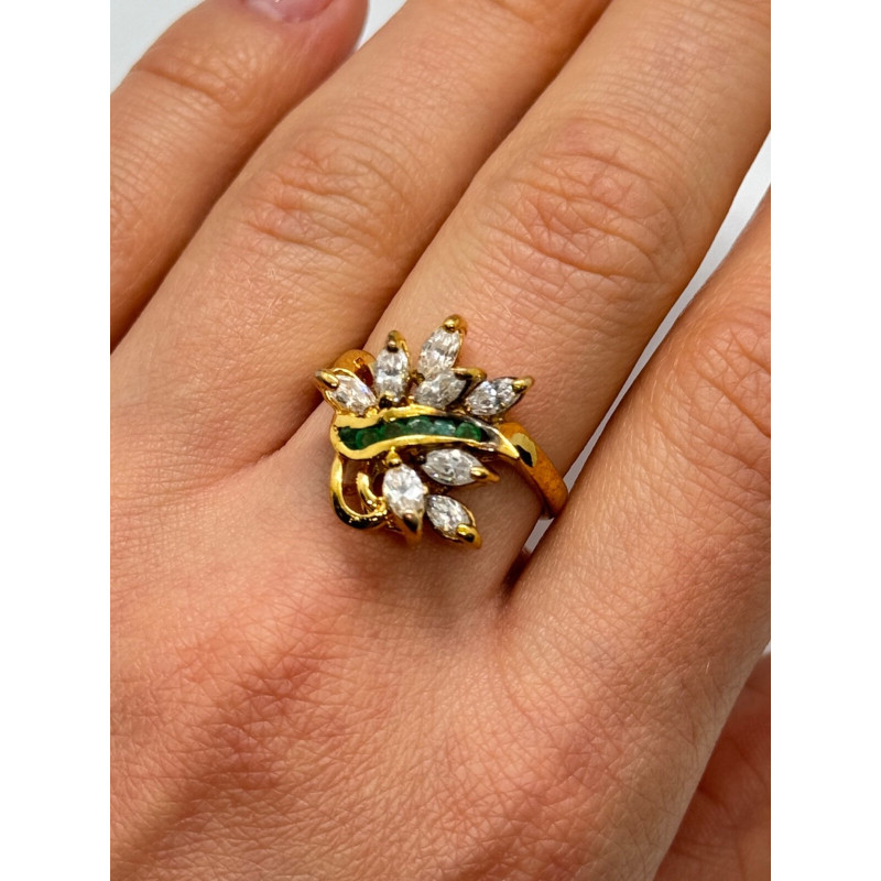 925 Sterling Silver Gold Plated Emerald & Goshenite Ring Size 8
