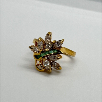 925 Sterling Silver Gold Plated Emerald & Goshenite Ring Size 8