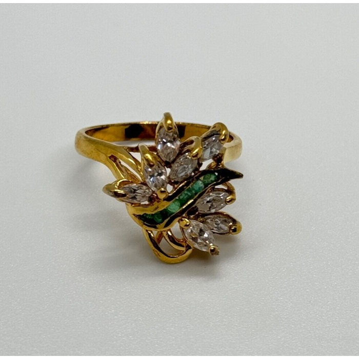 925 Sterling Silver Gold Plated Emerald & Goshenite Ring Size 8