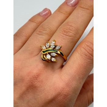 925 Sterling Silver Gold Plated Emerald & Goshenite Ring Size 8