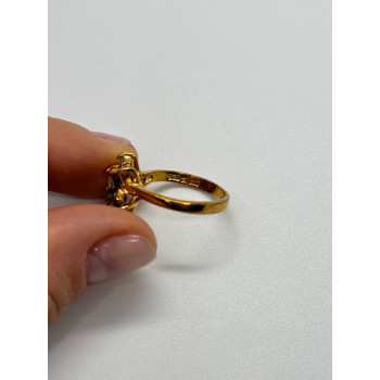 925 Sterling Silver Gold Plated Emerald & Goshenite Ring Size 8