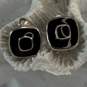 925 Sterling Silver Black & Brown Onyx Clip Earrings Length 0.60 Inch