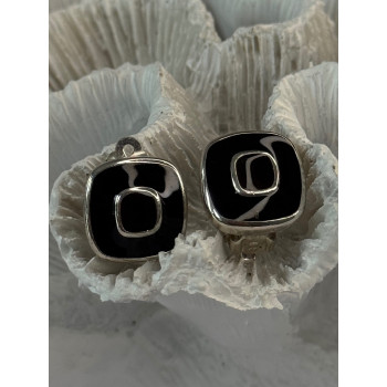 925 Sterling Silver Black & Brown Onyx Clip Earrings Length 0.60 inch