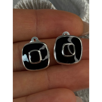 925 Sterling Silver Black & Brown Onyx Clip Earrings Length 0.60 inch